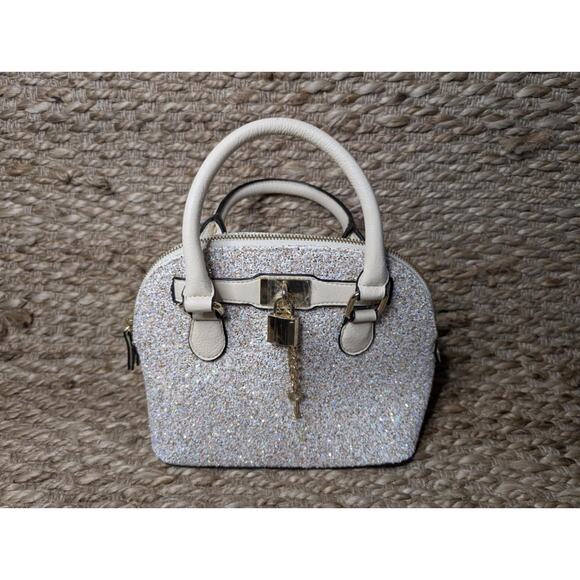 Aldo Cream & Gold Glitter Sparkly Handbag Purse With Lock And Key - Picture 1 of 12